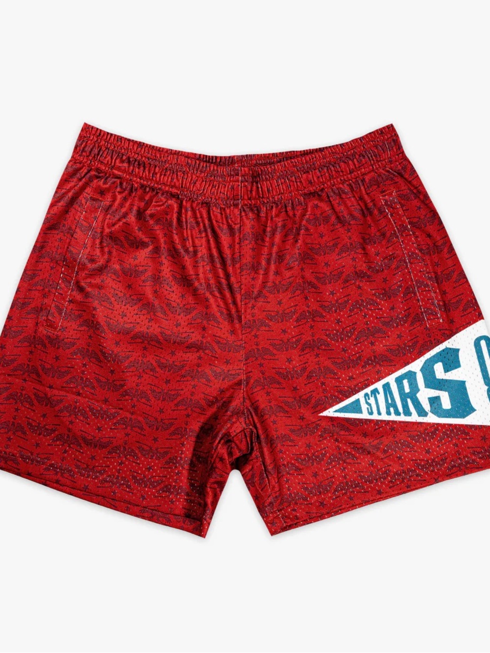 Red Kids Athletic Shorts with Stars Graphic Panel